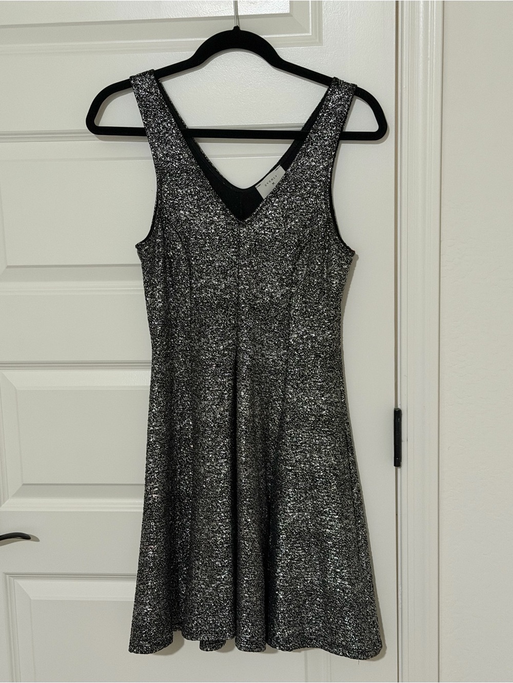 Everly Metallic Silver V-Neck Mini Dress